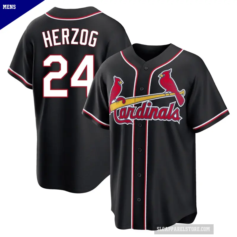 Men's No.24 Whitey Herzog St. Louis Cardinals Black Replica Fashion Out Jersey