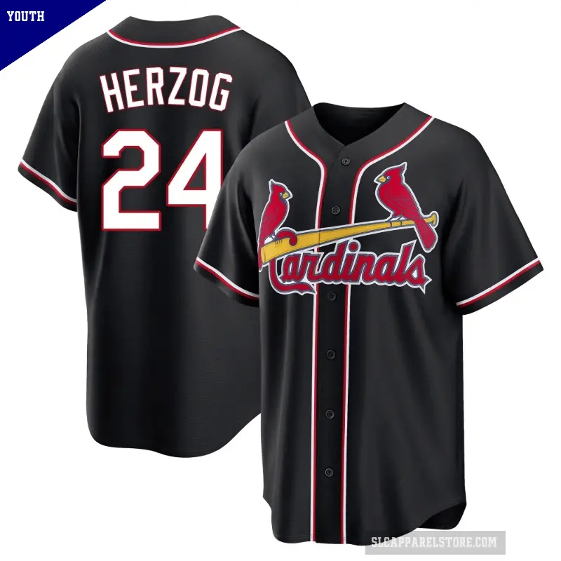 Youth No.24 Whitey Herzog St. Louis Cardinals Black Replica Fashion Out Jersey