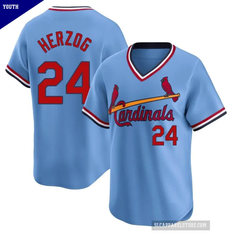 Youth No.24 Whitey Herzog St. Louis Cardinals Light Blue Limited Cooperstown Collection Jersey